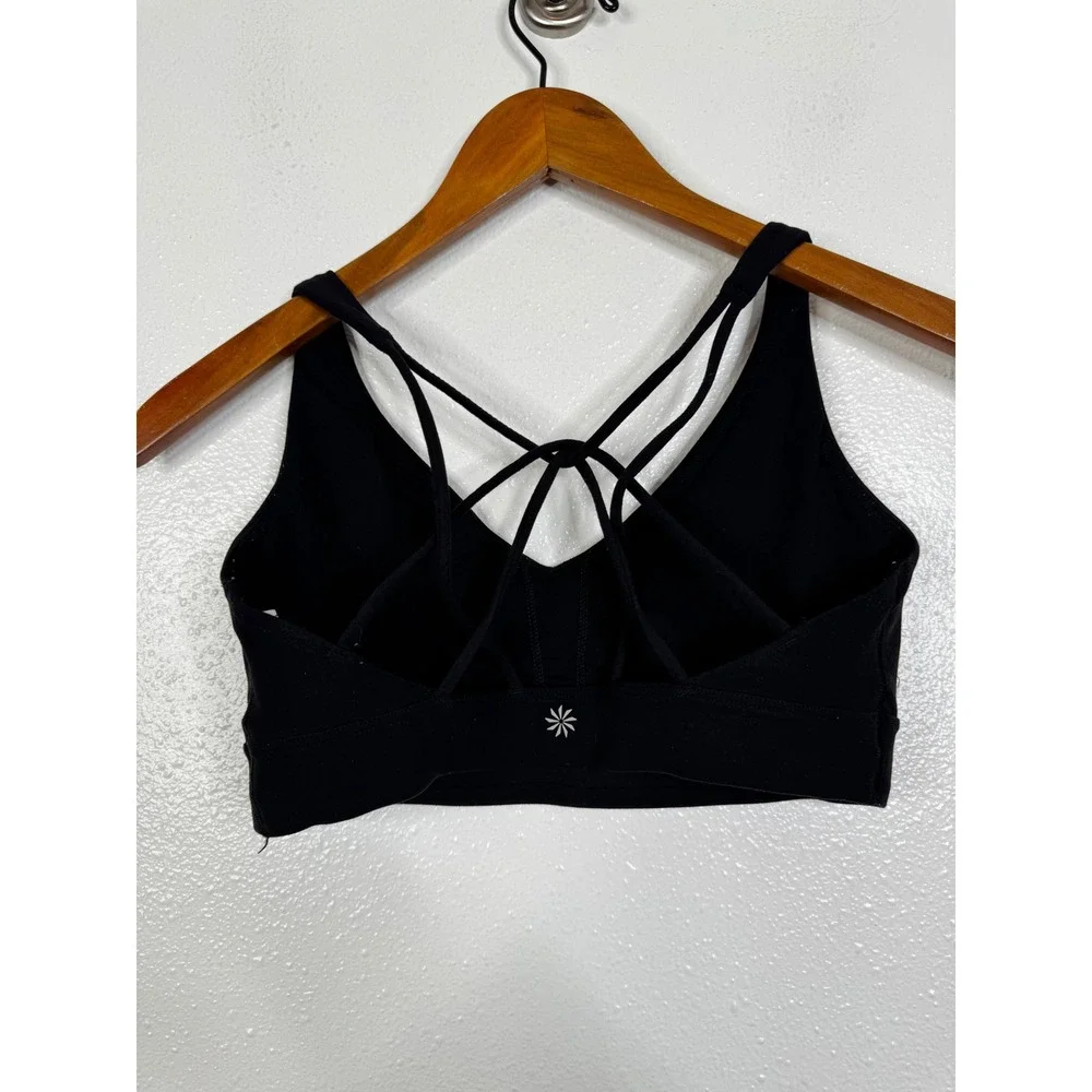 Athleta Black Strappy Caged Back V-Neck Sports Bra Yoga Gym Workout Top
